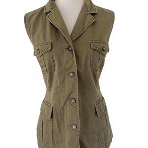 Women's Olive Utility Button-Front Vest Jacket
